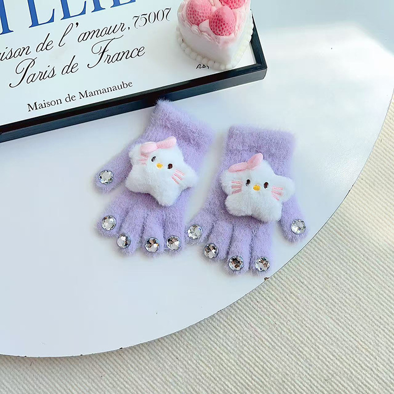 Guantes de niñas otoño y invierno para niños acolchados niñas de escritura de cinco dedos caliente a prueba de frío dibujos animados lindos