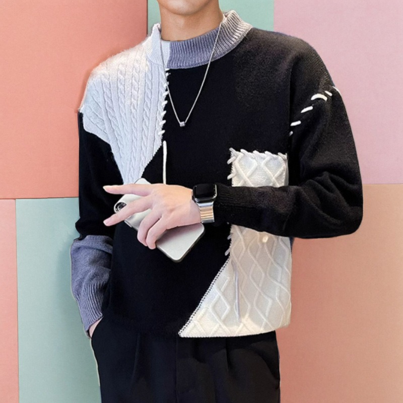 美式圆领毛衣男秋冬季2025新款慵懒高级感男装针织衫潮流内搭线衣|undefined