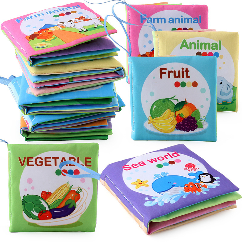 Foreign Trade 3D Baby Cloth Book Early Education Toy 4 Sides 8 Pages English Palm Book Animal Costume Recognition Baby Cloth Book