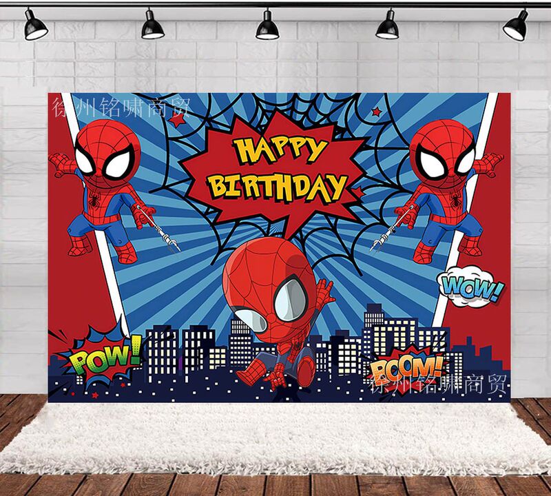 Cartoon anime Spider-Man City hero theme birthday photography background cloth cross-border exclusive studio props