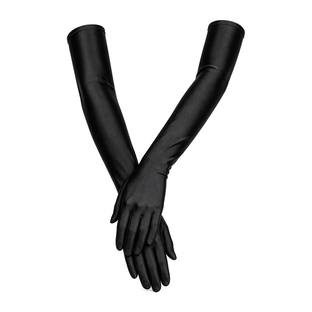 Long black dance party sun protection gloves for women, breathable, available in black, red, and white, fashionable, and made of highly elastic spandex
