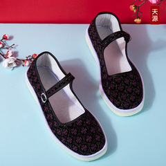 老北京女黑布鞋繡花鞋平底千層底工藝大方淺口女士鞋子棉布工作鞋