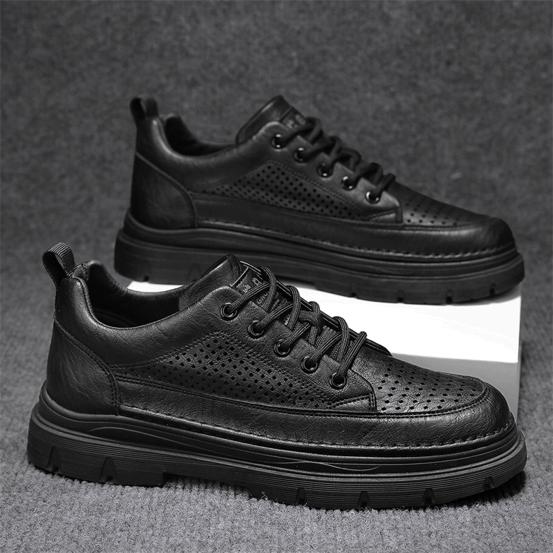 남성 신발 여름 중공 통기성 작업 로우 탑 블랙 마틴 부츠 영국 스타일 남성 비즈니스 정장 캐주얼 가죽 신발