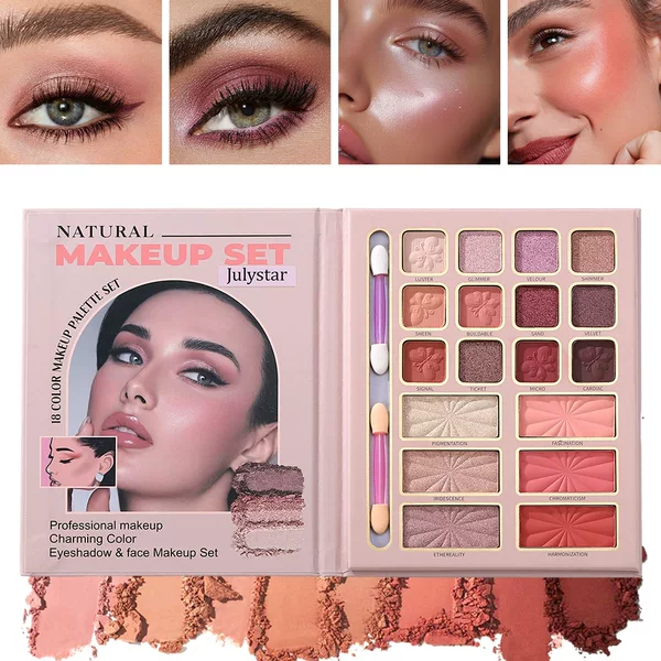 New Model Pearlescent Matte 18-Color Eyeshadow, Highlighter, Natural Blush, Multi-Functional Makeup Palette Exclusively for Foreign Trade and Cross-Border Sales