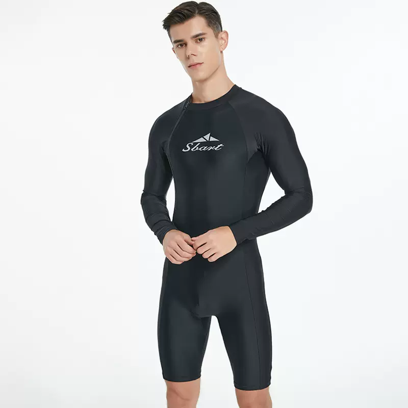 鲨巴特男士连体泳衣紧身长袖防晒速干旅游度假游泳冲浪服泳衣
