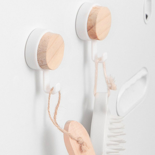 Wooden round head hook household multi-functional nail-free adhesive hook strong load-bearing creative hook behind the door without punching adhesive hook