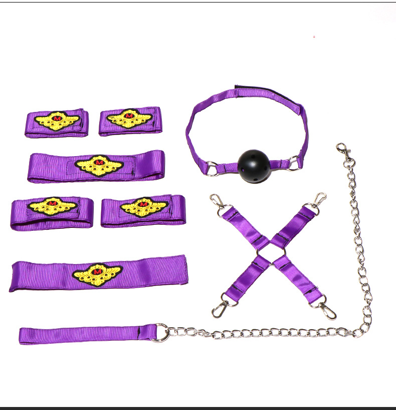 SM Seven-Piece Adult Couple Play Set with Handcuffs, Ball Gag, Whip, Nipple Clamps, Candle and Sheet — detail image 23