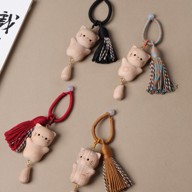 New Beech Wood Fortune Lucky Cat Bag Hanging DIY Tassel Keychain Cute Cartoon Pendant Wooden Decoration New Beech Wood Fortune Lucky Cat Bag Hanging DIY Tassel Keychain Cute Cartoon Pendant Wooden Decoration