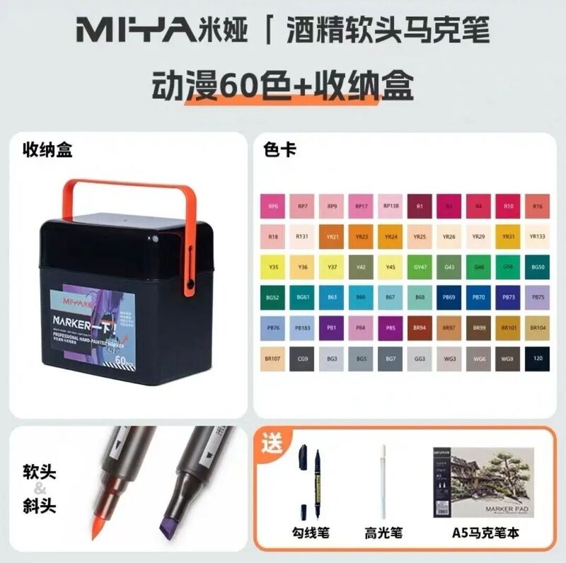 ミア ソフトヘッド マーカーペン 学生用 60色 双頭油性 80色セット アニメ専用 不透明速乾アルコール|undefined
