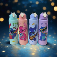 新款labubu史迪仔山海经卡通旅游水杯便携提绳印花透明塑料杯可爱