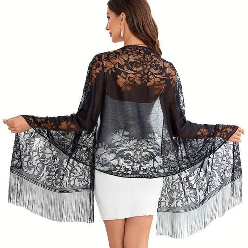 Cross-border new summer Malaysia plain color lace hollow tassel long scarf shawl stole headscarf for women