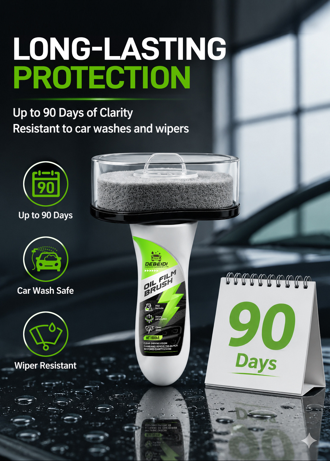 Car Glass Cleaning Kit, Handle Oil Film Brush, Oil Film Removal Coating Agent, Cross-Border Hot-Selling Foreign Trade Supply