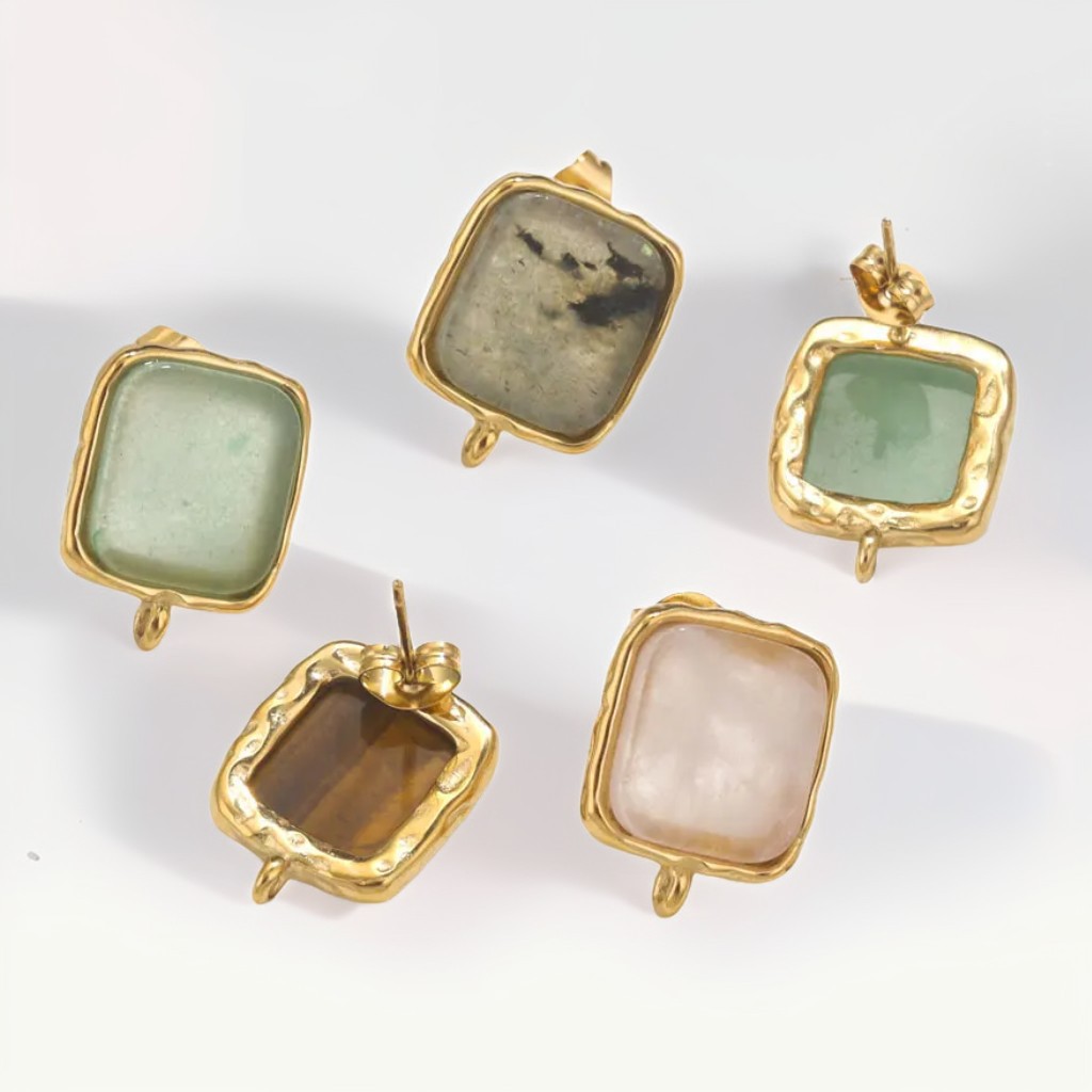 Acero inoxidable nicho diseño stud pendientes accesorios moda pendientes de piedra natural con anillo abierto moda pendientes simples al por mayor