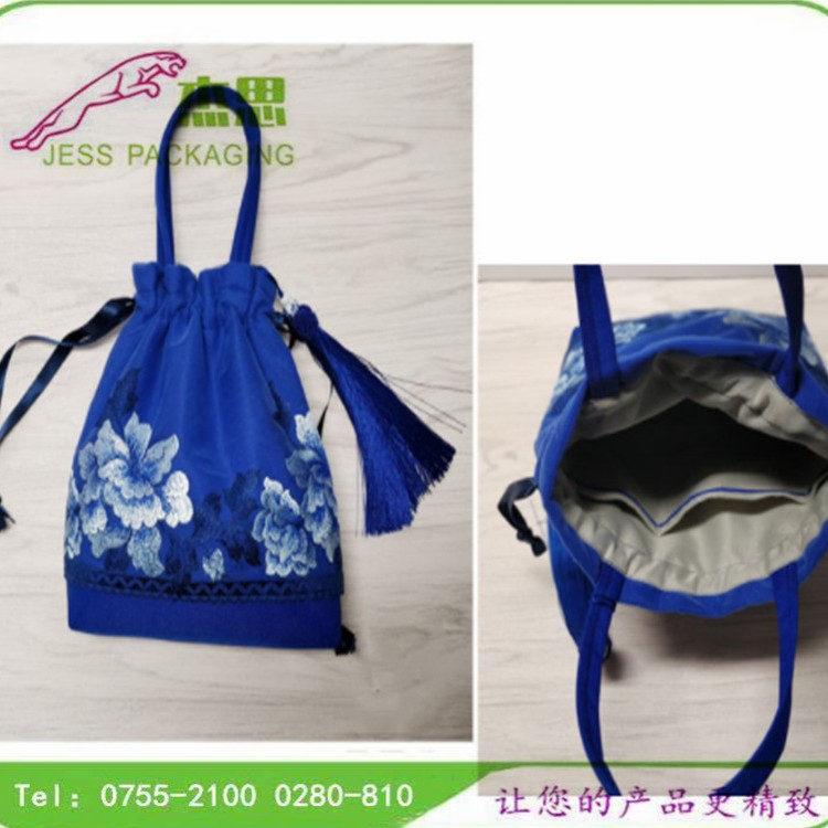 设计新款复古汉服包绸缎蕾丝仙女单肩手提包 流苏斜挎包束口袋