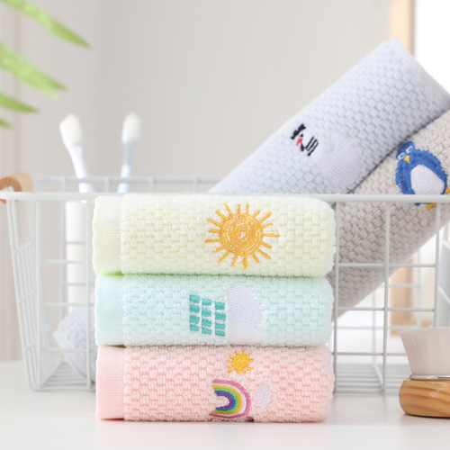 Children's Towel Pure Cotton Manufacturer Wholesale Absorbent Baby Children's Kindergarten Face Towel Weather Embroidery Small Face Towel