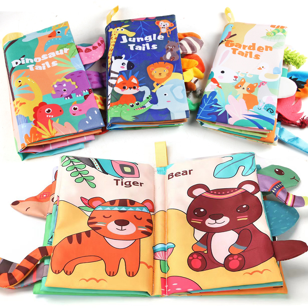 Educación infantil libro de tela tridimensional de cola no desgarrado con papel de resonancia BB juguetes de dinosaurios animales del bosque libro de tela bebé