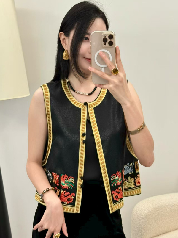 中国风龟裂纹醋酸马甲高端女装一件代销秋季新中式国风刺绣马夹|undefined