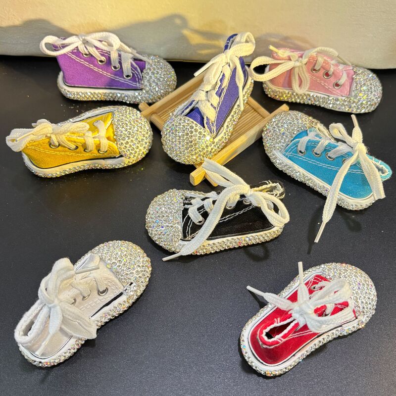 Cross-Border Korean-Style Hot-Selling Rhinestone-Studded Canvas Shoe Keychain Accessory, Realistic Mini Shoe Pendant