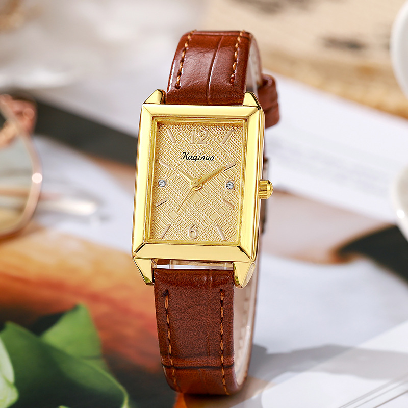 New Gold Women's Watch Cross-border Explosions Belt Rectangular Women's Watch Women's Style Niche Student Party High Sense