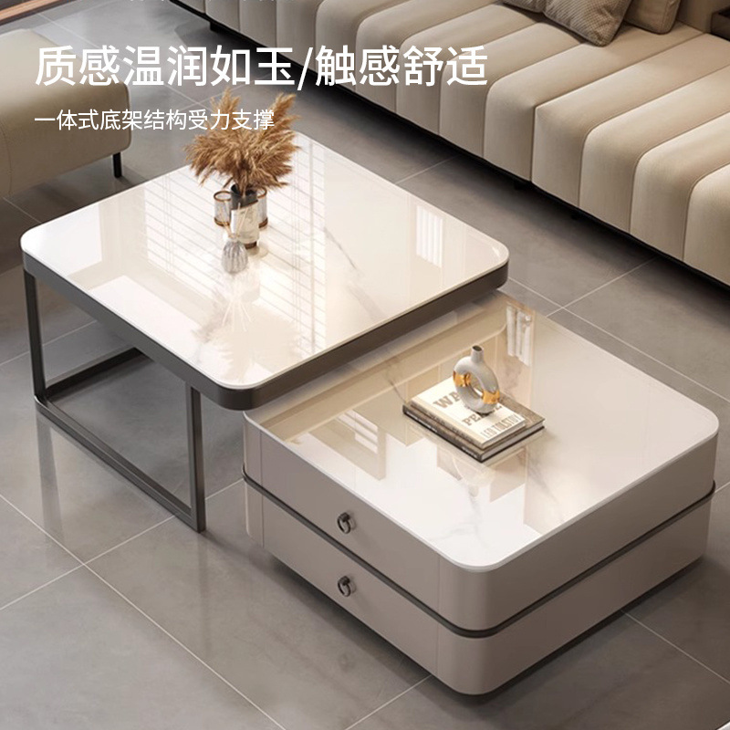 Mesa de centro de pizarra de roca, mesa de centro simple moderna de lujo ligero, sala de estar, hogar, apartamento pequeño, balcón, mesa auxiliar cuadrada italiana