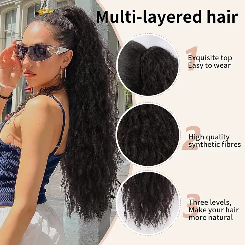 Xuchang ウィッグ 30 インチクリップポニーテール水波紋ロング巻き毛ふわふわポニーテールヘアエクステンションポニーテールヘア|undefined