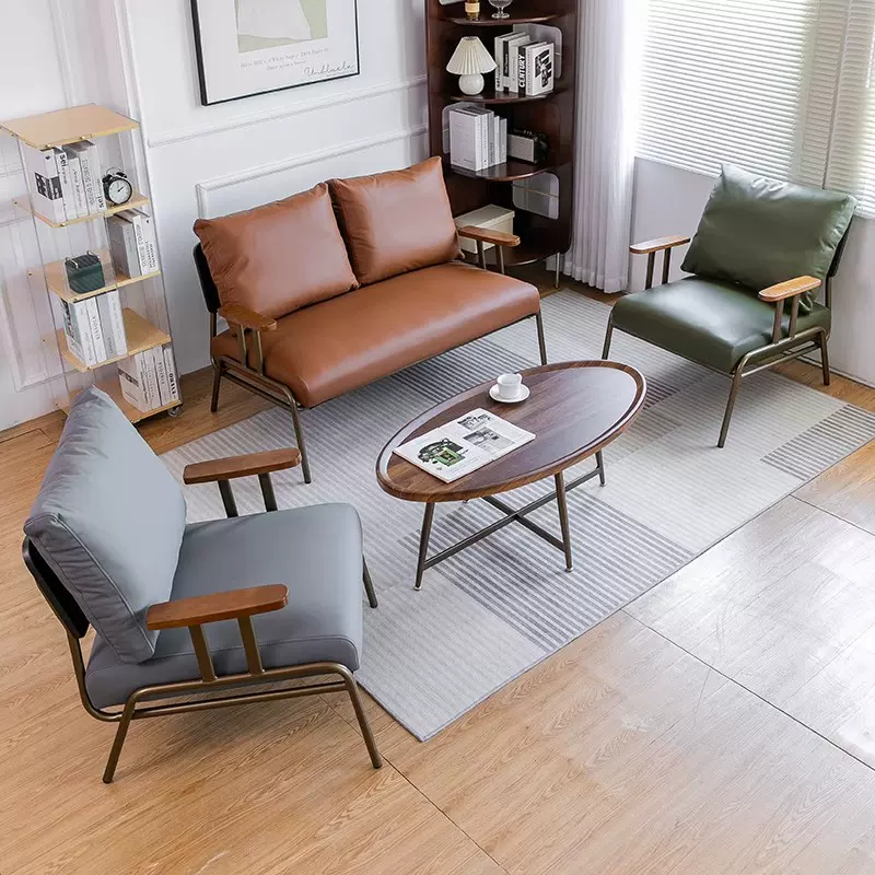 欧式客厅沙发椅桌子组合简约民宿阳台休闲双人沙发茶几轻奢纳帕皮