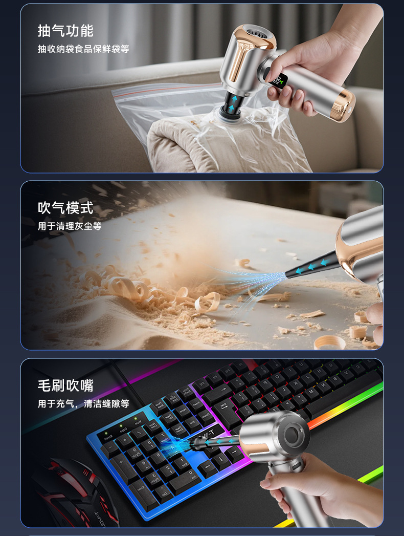 Blowing and Suctioning, High Suction Power, Multifunctional, Portable, Dual-Use, Wireless, Integrated Car Vacuum Cleaner for Home and Car Use