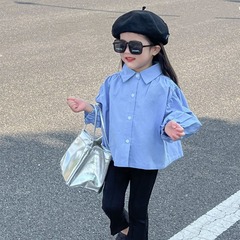 2024 Spring New Korean Style Children's Clothing Girl's College Style Collar Puff Sleeve Shirt Long Sleeve Blouse Doll Shirt