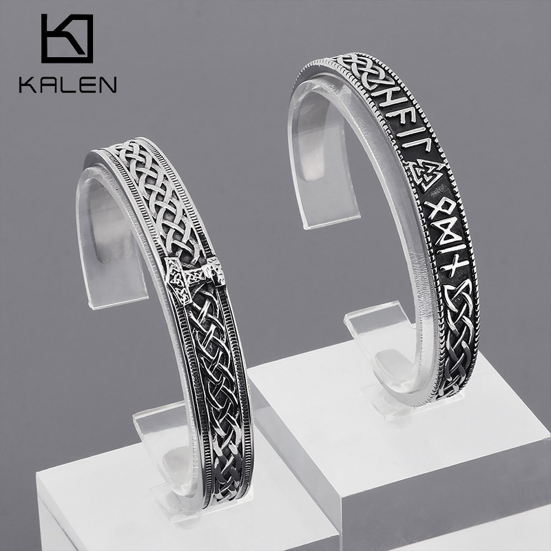 Nordic Hot Sale Thor's Hammer Stainless Steel Bracelet Viking Triangle Knot Odin Rune Viking C- Shaped Bracelet
