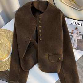 新款咖啡色春季拉德女士双面羊毛大衣潮流韩版百短外套女