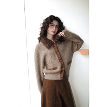 NEIHE内赫2025年复古花纱毛领针织开衫外套女冬季新款女装257226