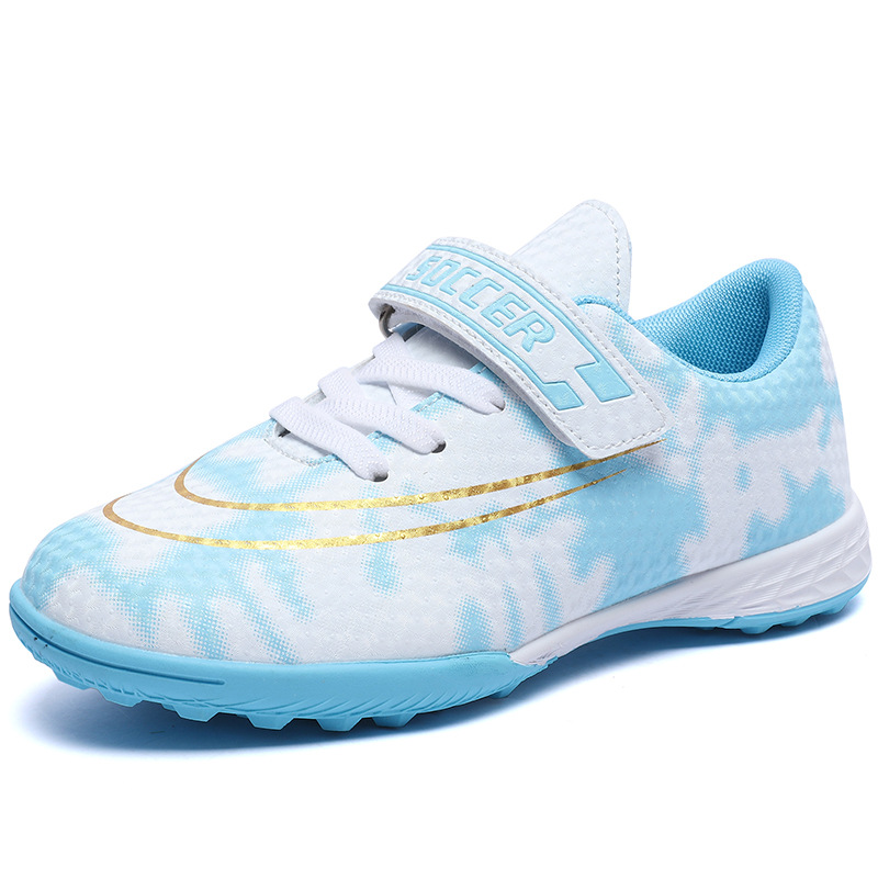 Nuevos zapatos de fútbol TF para niños, niños y niñas, zapatos deportivos antideslizantes para estudiantes de primaria y secundaria, zapatos de fútbol con velcro