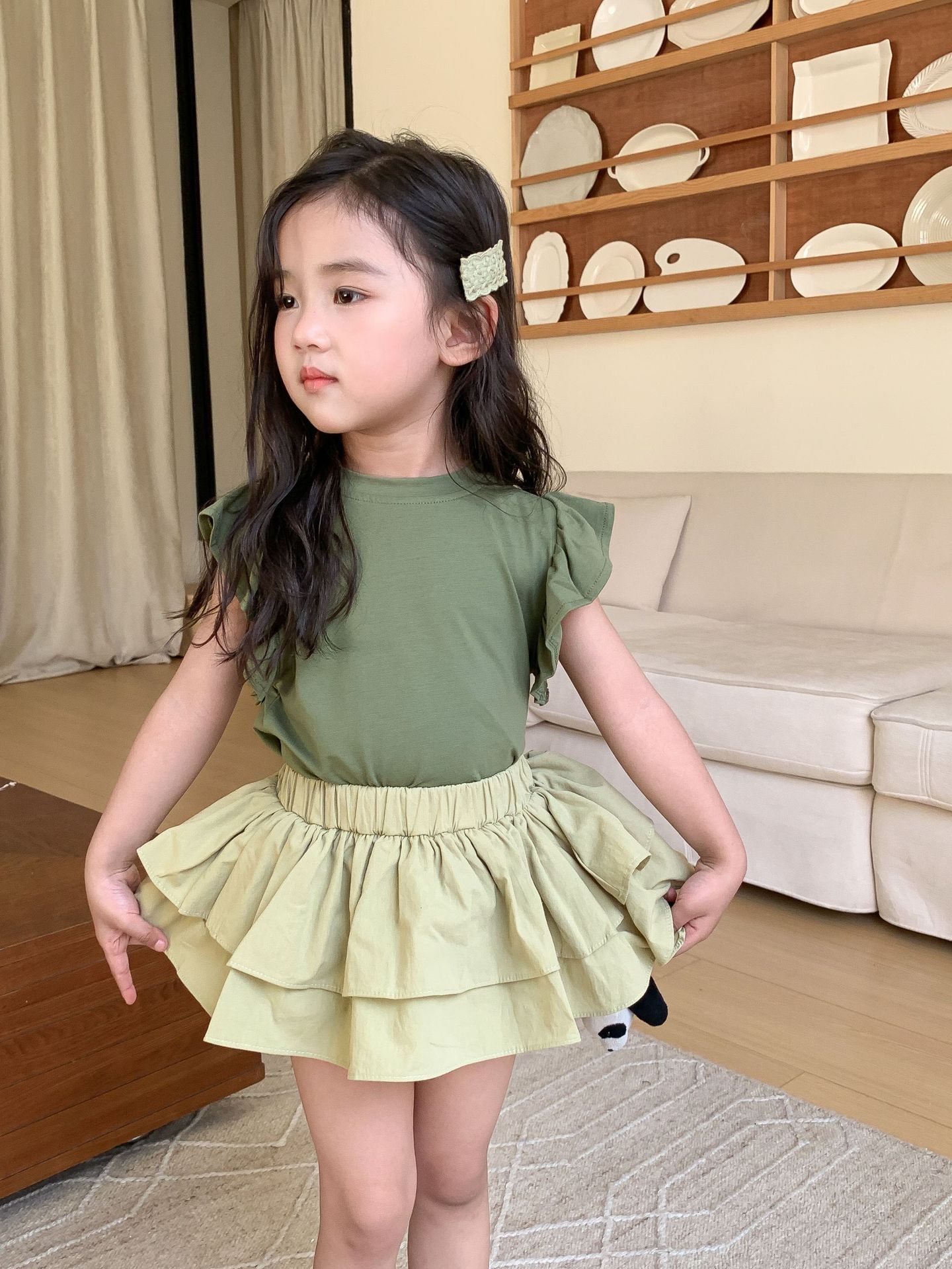 Girls Cotton Shorts Outer Wear 2025 New Kidsren's Ruffled Casual Pants for Small and Medium-Sized Kidsren Summer Hot Pants Summer Thin Style