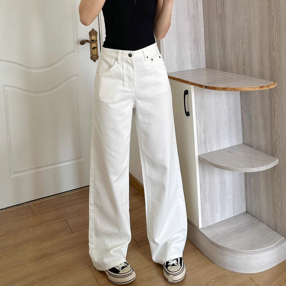 Nanyou Factory Niche Row New White Simple Design Straight Jeans High-Waisted Slimming Long Pants for Women Trendy