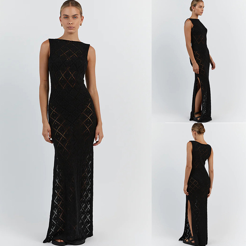 Europea y americana sexy crocheted hueco-fuera de punto split vestido de las mujeres bikini traje de baño al aire libre vacaciones playa blusa