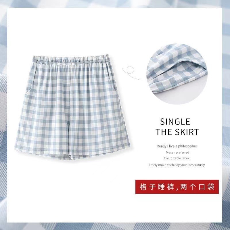 Cotton Pajama Pants Women's Shorts Cotton Thin Plaid Can Be Worn Outside Loose Large Size Summer Versatile Home Pants Pure Cotton