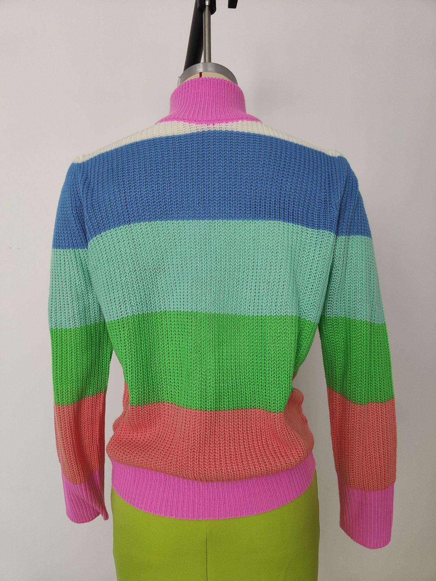Damenbekleidung Herbst- und Winterpullover Rollkragenpullover Kontrastfarbe Langarm Lockerer Pullover Oberteil Damenbekleidung_voghion.com