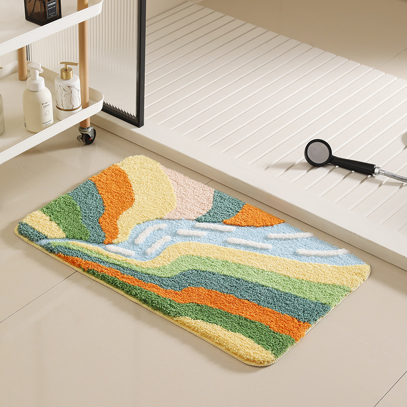 Terrace Cross-Border Flocking Amazon Bathroom Absorbent Floor Mat Non-Slip Entrance Bathroom Foot Mat Bathtub Mat Entry
