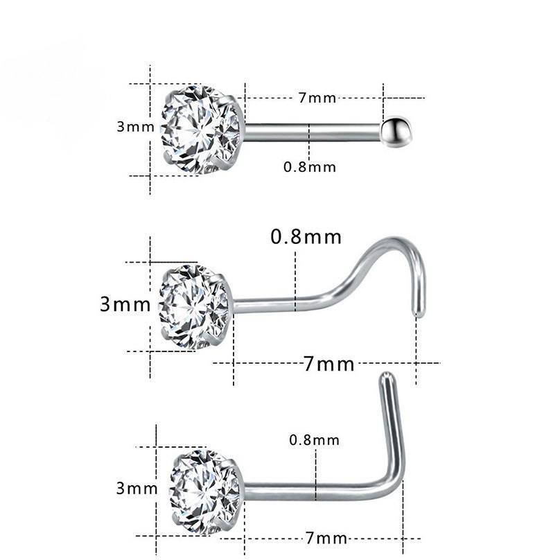 Stainless Steel S L Type Stud European And American Bestselling Heart Zircon Nose Ring Straight Rod Piercing Jewelry_voghion.com