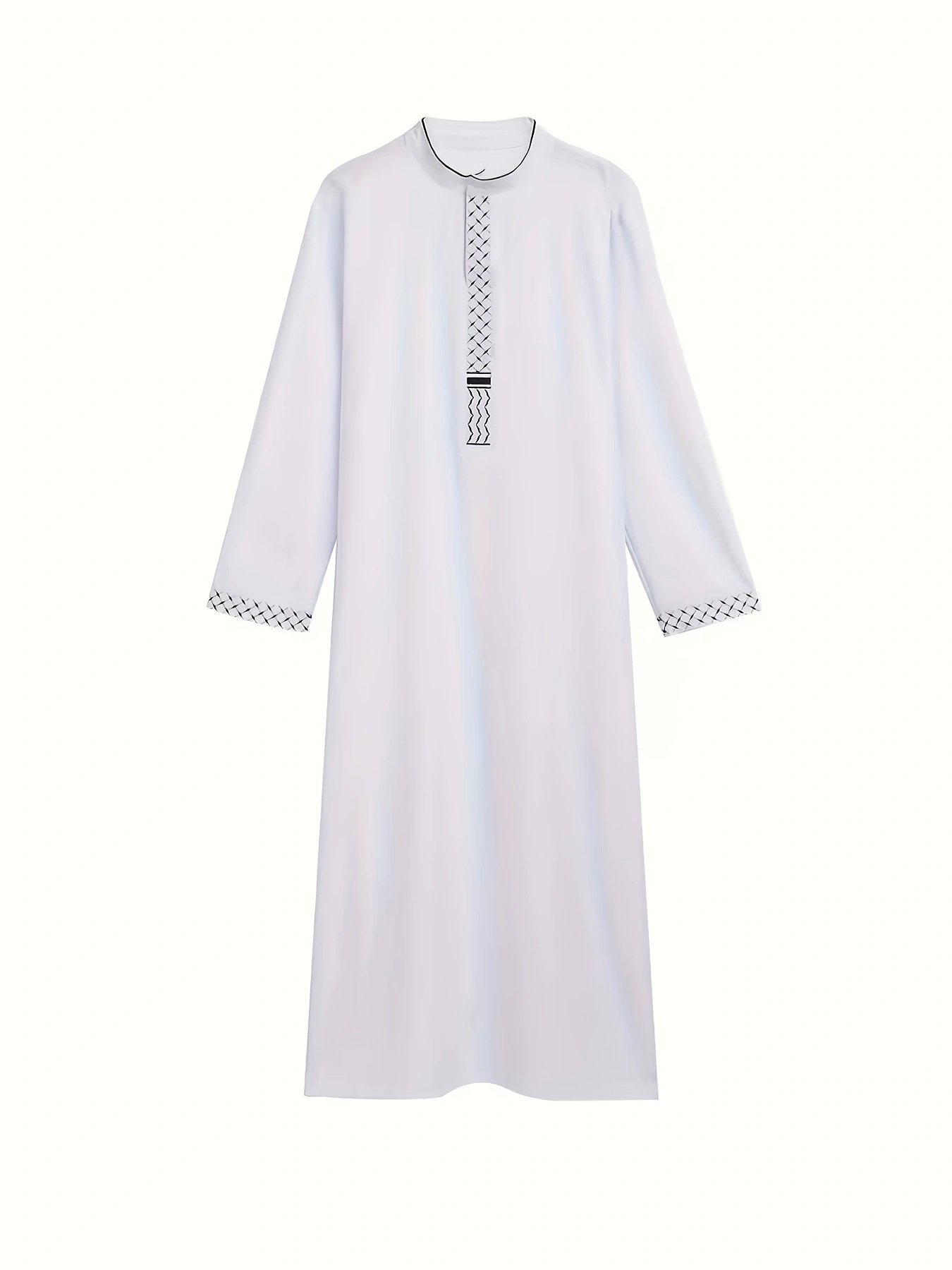 White Embroidered Arabic Thobe Men's Middle Eastern Style Robe_voghion.com