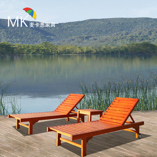Outdoor solid wood recliner waterproof sunscreen Hotel B & B Villa Beach balcony lying bed outdoor leisure swimming pool recliner