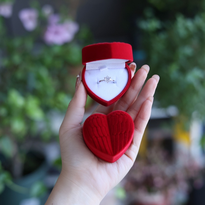 Jewelry Boxes Classification Romantic Simple Style Heart Shape Solid Color Plastic Embryo Flocking Jewelry Boxes