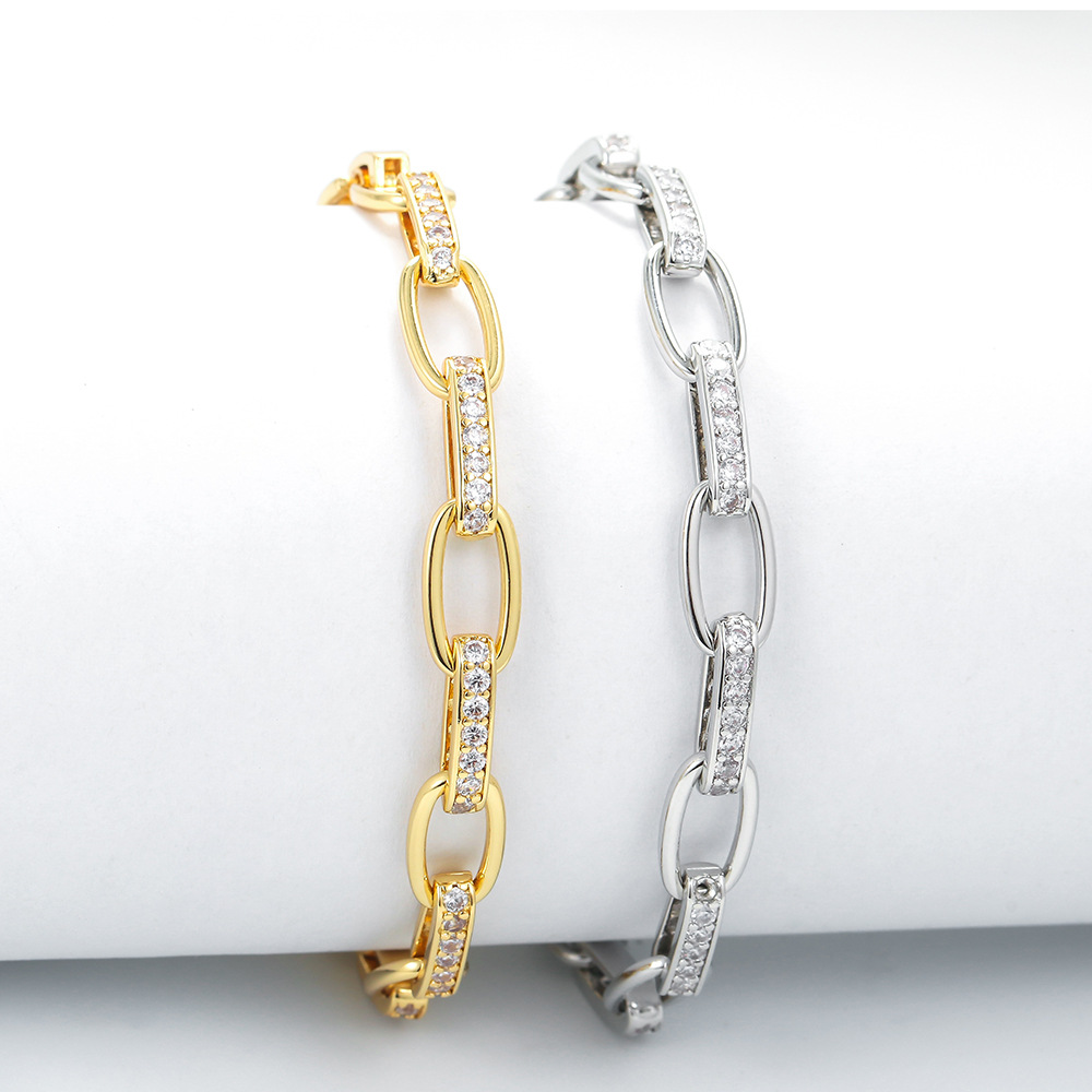 simple geometric copper inlaid zircon new cable chain bracelet