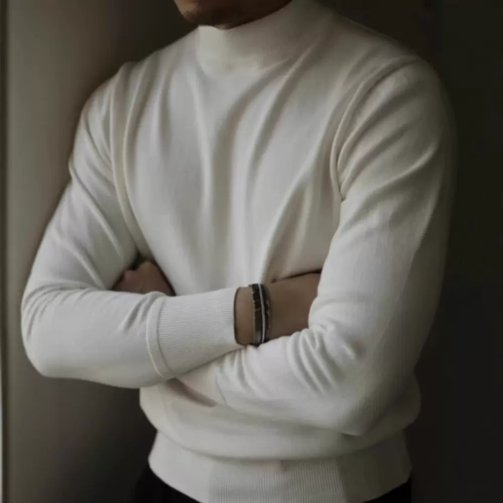 美式复古半高领保暖黑色毛衣男士内搭针织打底衫毛衫阿美咔叽