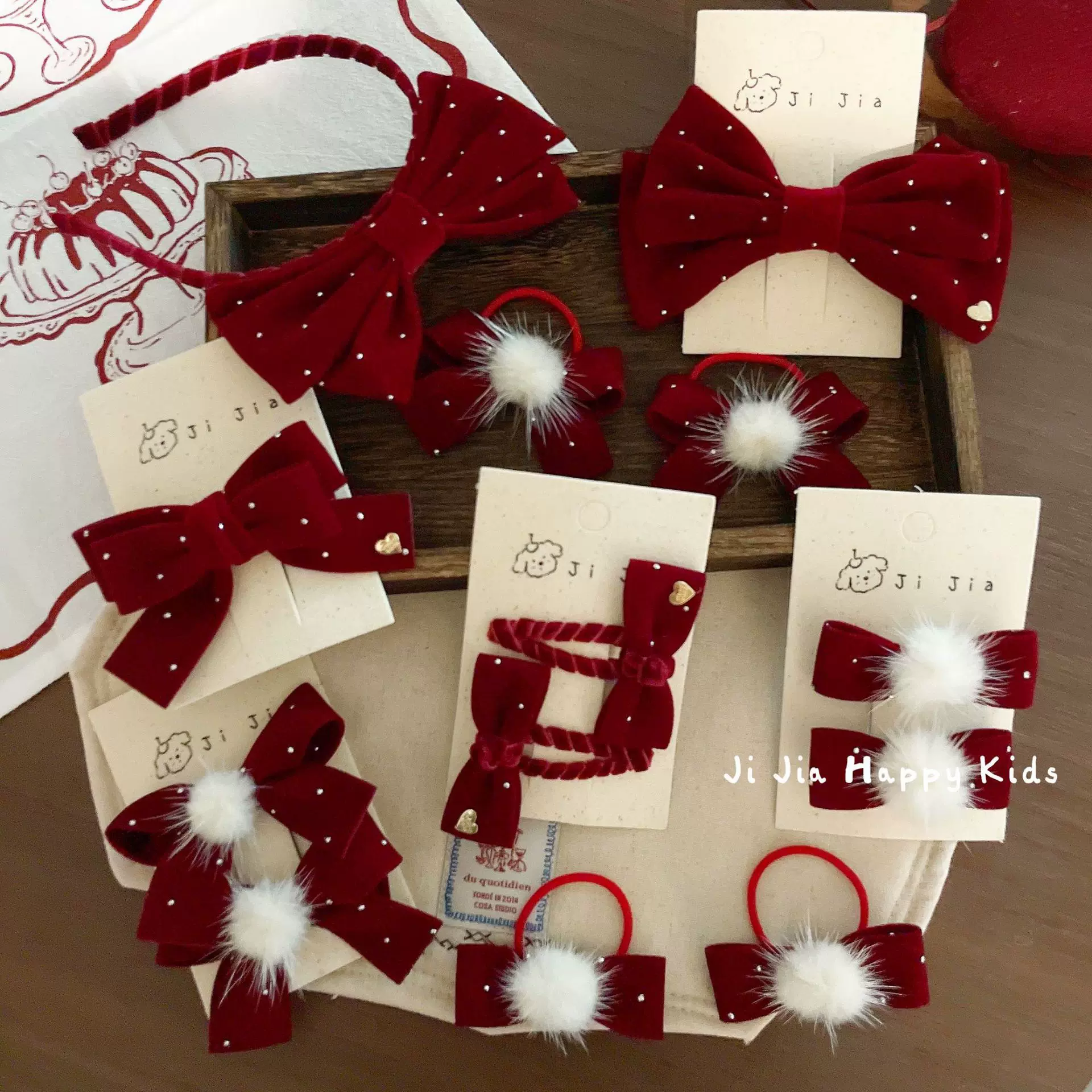 圣诞新年红色发夹发箍氛围感毛绒球球发饰