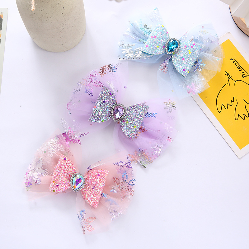 Kid's Princess Bow Knot Glitter Sequins Inlay Rhinestones Hair Clip display picture 2