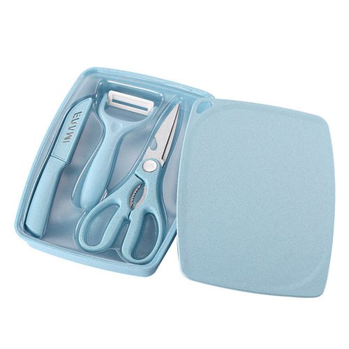 Northern European wheat straw 5-piece fruit knife set mini cutting board convenient set ceramic peeler food preparation tools