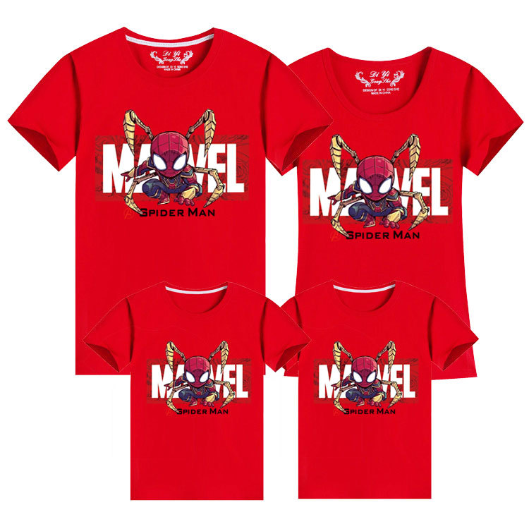 Superhéroe vengadores camiseta manga corta padre-hijo ropa base camisa suelta ropa de verano araña-hombre ropa para niños estilo occidental