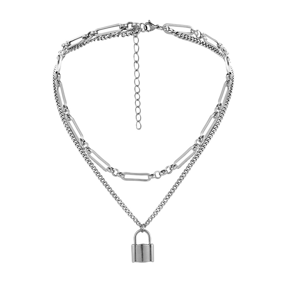 European Style Titanium Padlock Pendant Necklace For Men Stainless_voghion.com