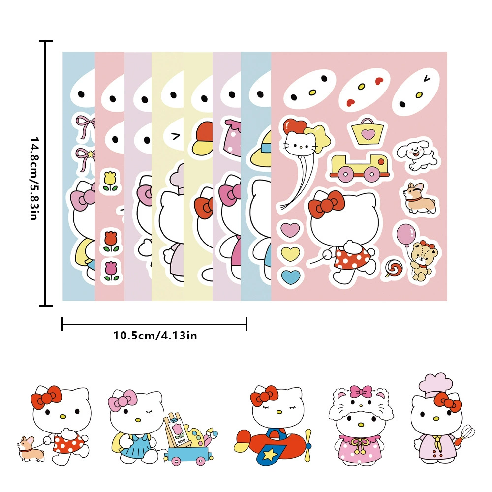 Sanrio, Hello Kitty, головоломка, наклейка, интерактивные мультяшные наклейки, для детей и родителей, ручная работа